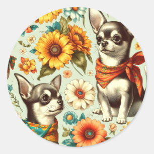Niedliche Retro Chihuahua Illustration Runder Aufkleber