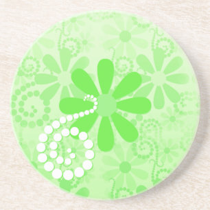 Niedliche Retro Daisy Blume mit hellgrüner Blume Sandstein Untersetzer