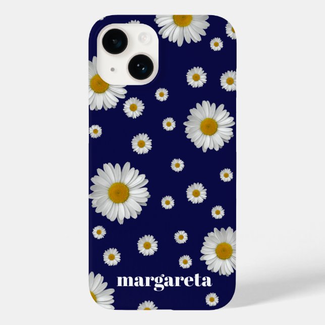 Niedliche Retro Daisy Blume mit Name Navy Blue Case-Mate iPhone Hülle (Rückseite)