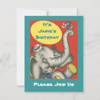 Niedliche Retro Elephant Themed Party Einladung Ei
