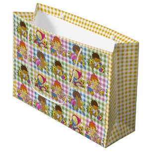 Niedliche Retro-farbige Karierte Babydusche Große Geschenktüte