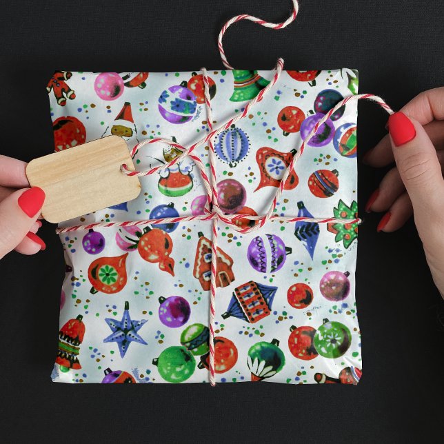 Niedliche Retro-farbige Ornamente Weihnachtsweiß Geschenkpapier (Von Creator hochgeladen)