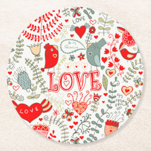 Niedliche Retro-Floral-Valentine Runder Pappuntersetzer