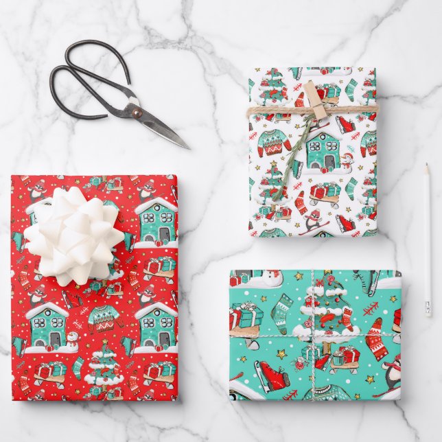 Niedliche Retro Geschenkpapier Set (Vorderseite)