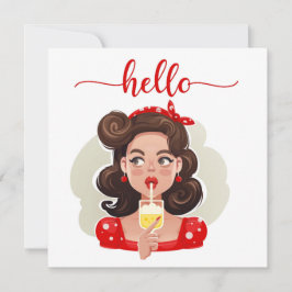 Niedliche Retro Girl Tan Flat Hello Card