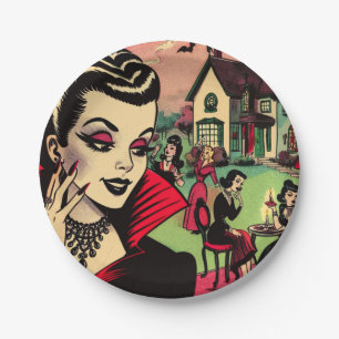 Niedliche Retro Goth Vampire Comic Pappteller