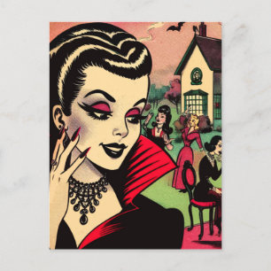Niedliche Retro Goth Vampire Comic Postkarte