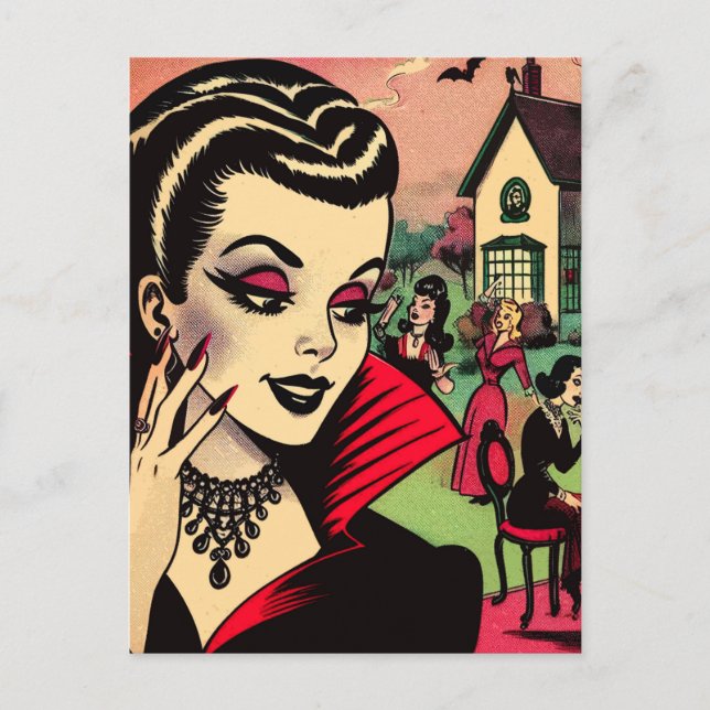 Niedliche Retro Goth Vampire Comic Postkarte (Vorderseite)