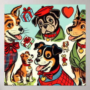 Niedliche Retro Hunde Comicen Poster