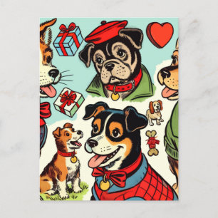 Niedliche Retro Hunde Comicen Postkarte