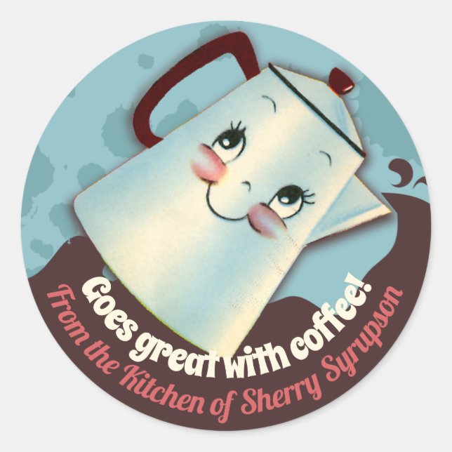 Niedliche Retro-Kaffeekanne aus der Küche des Aufk Runder Aufkleber (Vorderseite)