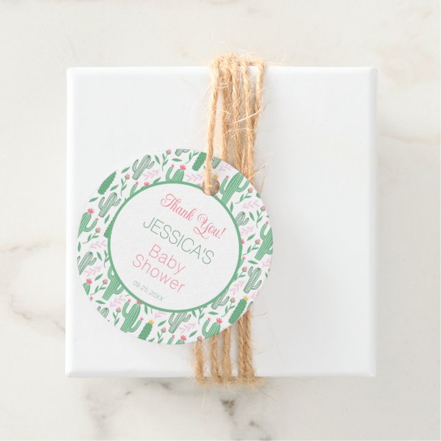 Niedliche Retro-Kaktus Sukkulente Baby-Dusche Geschenkanhänger (Beispiel)