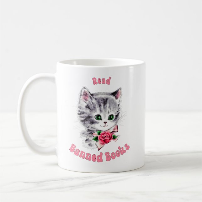 Niedliche Retro-Katze - Bücher lesen Kaffeetasse (Links)