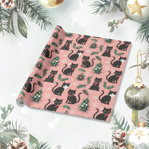 Niedliche Retro-Katzen auf rosa Weihnachten Geschenkpapier