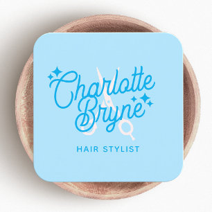 Niedliche Retro LightBlue Hair Stylist Scheren Quadratische Visitenkarte