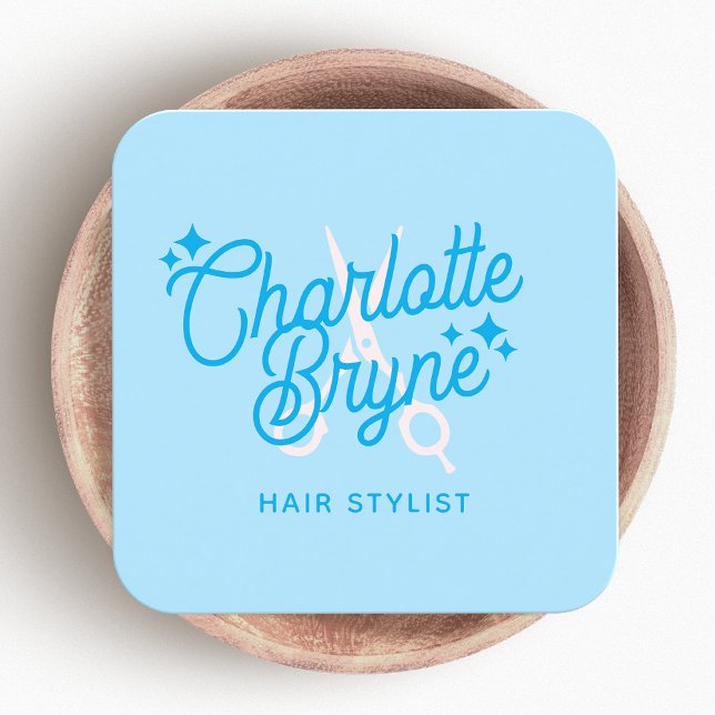 Niedliche Retro LightBlue Hair Stylist Scheren Quadratische Visitenkarte (Von Creator hochgeladen)