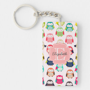 Niedliche Retro Litte Eulen mit Monogramm Schlüsselanhänger