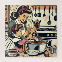 Niedliche Retro-Mama und Einzelbacken