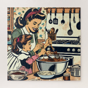 Niedliche Retro-Mama und Einzelbacken Puzzle