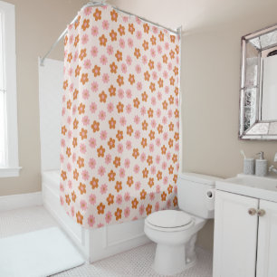 Niedliche Retro Mod Pop Blume Rosa und Burnt Orang Duschvorhang