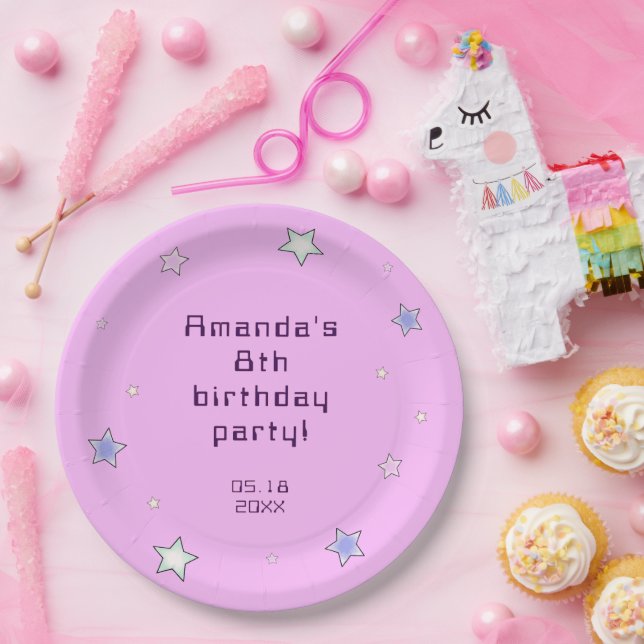 Niedliche Retro Pastell Stars Rosa Kindergeburtsta Pappteller (Party)