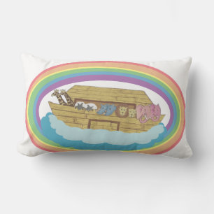 Niedliche Retro Rainbow Noah's Ark on White Lumbar Lendenkissen