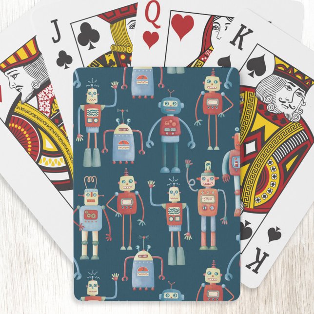 Niedliche Retro-Roboter-Muster im Stil der 50er Ja Spielkarten (Fun retro robot pattern art playing cards)
