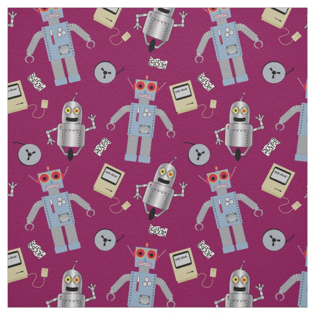 Niedliche Retro-Roboter und -Computer Stoff (Muster)