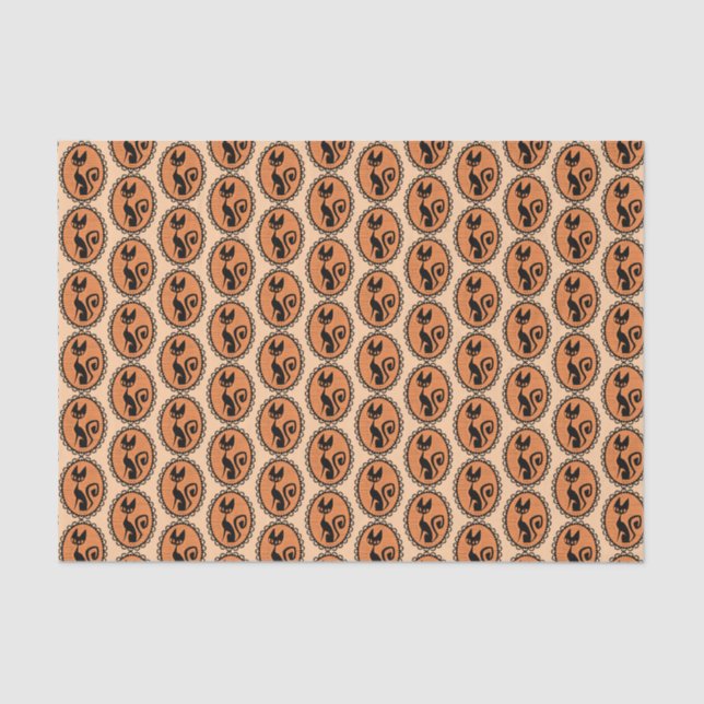 Niedliche Retro-Schwarze Katze Seidenpapier (Vorderseite)