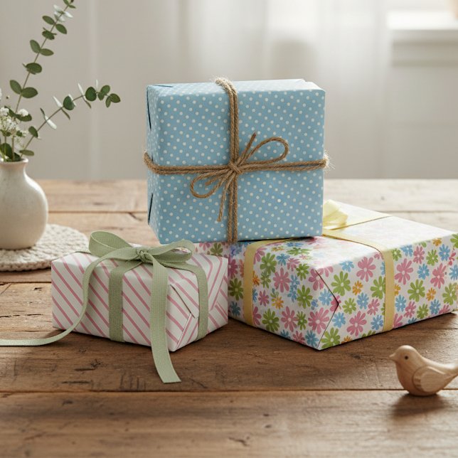 Niedliche Retro Spring Blume Art Pattern Geschenkpapier Set (Von Creator hochgeladen)