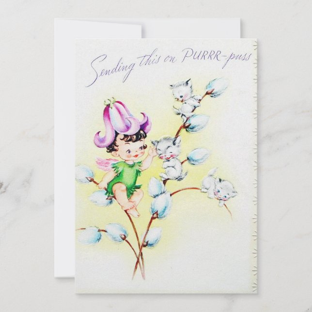 Niedliche Retro-Vintag-Osterkatzen hinzufügen Feiertagskarte (Vorderseite)