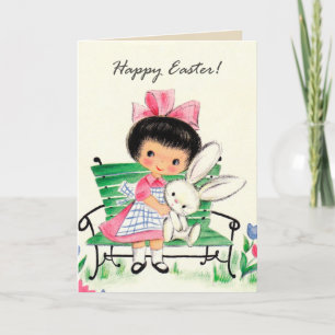Niedliche Retro Vintag Ostermädchen hinzufügen Nac Feiertagskarte