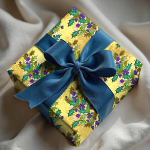 Niedliche Retro-Vintage Blätter Feiertage gelb Geschenkpapier