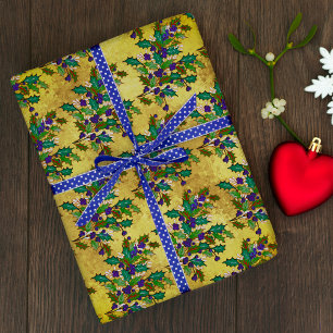 Niedliche Retro-Vintage Blätter Feiertage gelb Geschenkpapier