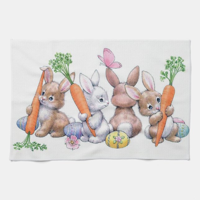 Niedliche Retro-Vintage Esaterbunnien Geschirrtuch (Horizontal)