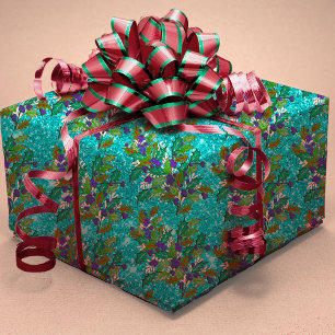 Niedliche Retro Vintage grüne Blätter Aqua Geschenkpapier