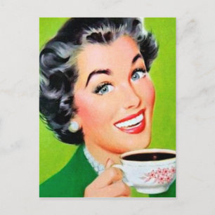 niedliche Retro-Vintage Kaffeefrau Postkarte