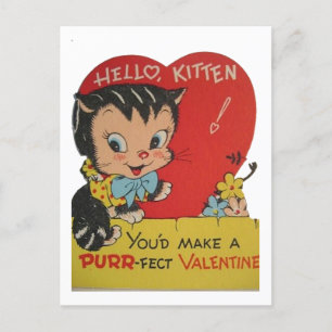 Niedliche Retro-Vintage Katze Valentine Feiertagspostkarte