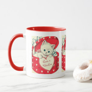 Niedliche Retro-Vintage Katze Valentine Tasse
