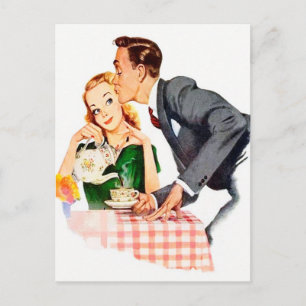 Niedliche Retro-Vintage Küche Postkarte