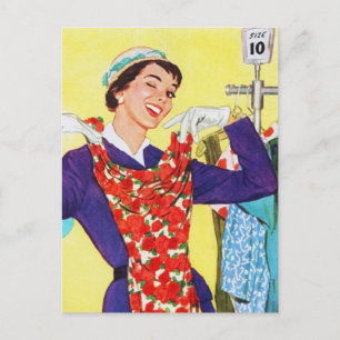 Niedliche Retro-Vintage Lady Postkarte