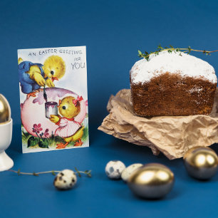 Niedliche Retro-Vintage Osterküken hinzufügen Feiertagskarte