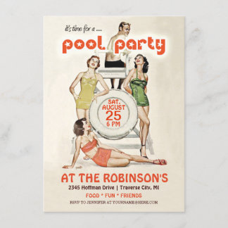 Niedliche Retro-Vintage Pool-Party Einladung
