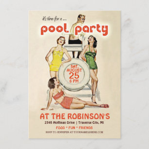 Niedliche Retro-Vintage Pool-Party Einladung