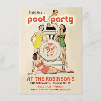 Niedliche Retro-Vintage Pool-Party Einladung