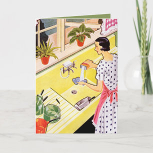 niedliche Retro-Vintage Reinigungsdame verleiht Ge