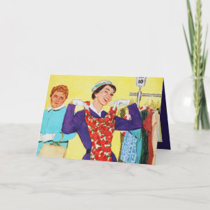 niedliche Retro-Vintage Shopping Dame gibt Stimmun