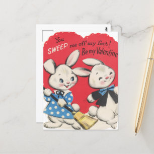 Niedliche Retro-Vintage Valentinbügel Postkarte