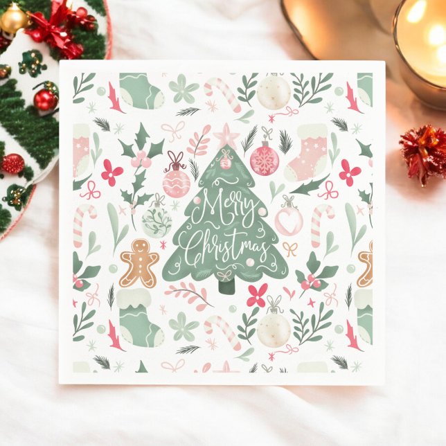 Niedliche Retro Weihnachtsgeschenke Illustration M Serviette (Cute retro Christmas things Illustration Pattern Napkins)