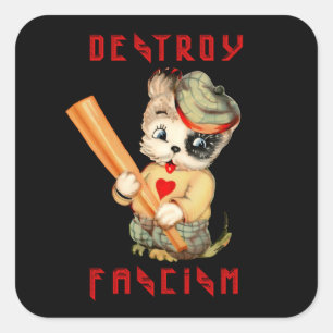 Niedliche Retro-Welpe - Zerstöre den Faschismus Quadratischer Aufkleber